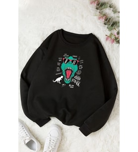 T - Rex Bisiklet Yaka Sweatshirt (Siyah)