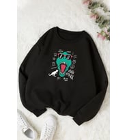 T - Rex Bisiklet Yaka Sweatshirt (Siyah)