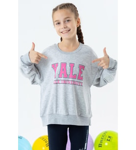 Breeze Kız Çocuk Sweatshirt Baskılı 8-14 Yaş, Gri Melanj