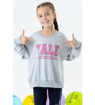 Breeze Kız Çocuk Sweatshirt Baskılı 8-14 Yaş, Gri Melanj