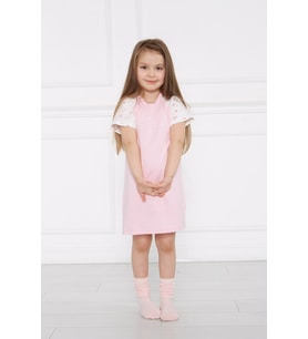 Kız Çocuk Desenli Nakışlı Pembe Gecelik - Pijama Pamuklu