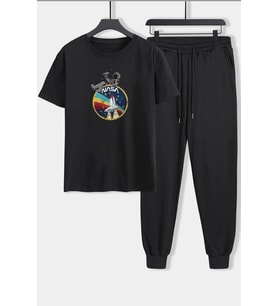 Unisex Nasa Baskılı 2'li Eşofman Takımı (Siyah)