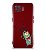 Oppo Reno 4 Lite Soft Premier Kapak Plankton Tasarımlı Silikon Kılıf - Mürdüm (Şeffaf)