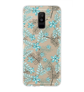 Samsung Galaxy A6 Plus (2018) Uyumlu Kapak Floral Su Yeşili Tasarımlı Şeffaf Silikon Kılıf