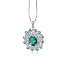 Zümrüt Oval Taşlı Luxury Vintage Kadın Gümüş Kolye