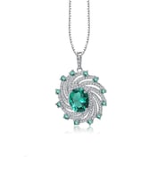 Zümrüt Oval Taşlı Luxury Vintage Kadın Gümüş Kolye