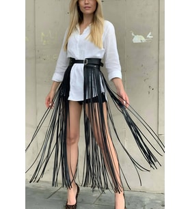 Mulvxbrf Brf02 Yüksek Bel Şık Deri Püsküllü  Etek - Brf1003 (Mulvix)