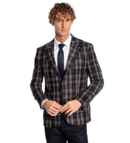 Ekose Desen Slim Fit Lacivert Erkek Ceket - Wessi