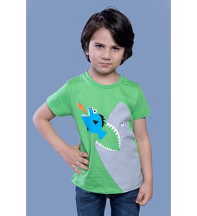 Toontoy Erkek Çocuk Köpek Balığı Baskılı Tişört (Yeşil)