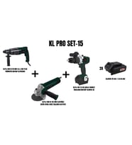 KLPro Set-15 (950 W 4.0J KIRICI MATKAP+1100W 125 MM AVUÇ TAŞLAMA+ŞARJLI DARBELİ MATKAP KÖMÜRSÜZ)
