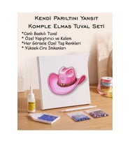 Taşlı Elmas Mozaik Tuval Seti - Pembe Kovboy Şapkası
