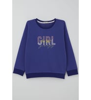 Breeze Kız Çocuk Sweatshirt Yazı Nakış Baskılı 5-10 Yaş, Morcivert