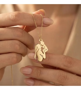 Kişiye Özel 925 Ayar Gümüş Anne ve Bebek Kolye (Gold) Anneler Günü Özel Hediye