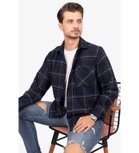 Lacivert Mavi Çizgili Oversize Oduncu Hediye Kutulu Erkek Gömlek