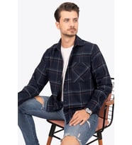 Lacivert Mavi Çizgili Oversize Oduncu Hediye Kutulu Erkek Gömlek