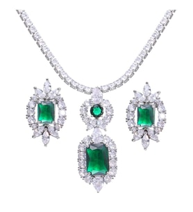 Monemel Kristal Yeşil Abiye  Kolye ve Kupe Set (Altın Kaplama)