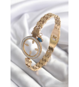 316L Çelik Gold Renk Arpa Model Zirkon Taş Detay Altın Takılabilir Kadın Kelepçe - TJ-BB5765