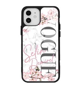 iPhone 12 - 12 Pro Uyumlu Mermerli Sakura Vogue Tasarımlı Glossy Telefon Kılıfı