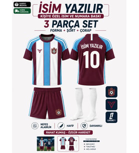 İsim Yazılır Çocuk Halı Saha Futbol forması Seti Bordo-Beyaz Forma+Şort+Çorap