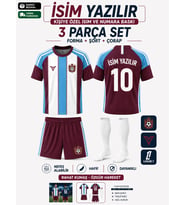 İsim Yazılır Çocuk Halı Saha Futbol forması Seti Bordo-Beyaz Forma+Şort+Çorap