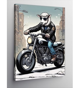 Kanvas Tablo Motosiklet Kullanan Kuzu