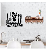 BK Home Doğal Ahşap Raflı Dekoratif Fincan Askılığı ve Mutfak Duvar Süsü-10 (Siyah)