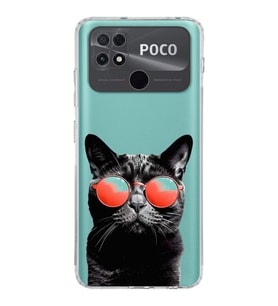 PrintiFy POCO C40 ile Uyumlu Kedi 3 Kamera Korumalı Şeffaf Kılıf
