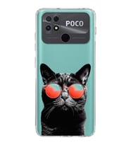 PrintiFy POCO C40 ile Uyumlu Kedi 3 Kamera Korumalı Şeffaf Kılıf