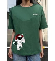 Unisex Nasa Baskılı T-shirt (Yeşil)