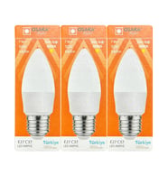 (3 Adet) Osaka 7W (50W) 3000K (Sarı) E27 Duylu (Kalın Duy) Mum Led Ampul