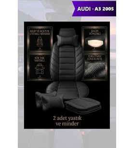 audi a3 2005 Koltuk ve Kılıf uyumlu Siyah Lüks Minder Yastık 2 Minder 2 Yastık