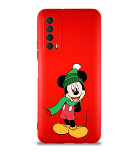 Huawei Y7A Soft Premier Kapak Mickey Mouse-G Tasarımlı Silikon Kılıf - Kırmızı (Şeffaf)