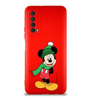 Huawei Y7A Soft Premier Kapak Mickey Mouse-G Tasarımlı Silikon Kılıf - Kırmızı (Şeffaf)