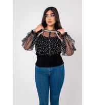 Papatya Nakışlı Bel Ve Kol Lastik Astarlı Bluz BLZ6034