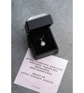Silvano Jewelry 925 Ayar Gümüş Pembe Lotus Kolye