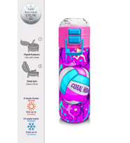 Coral High Kız Çocuk 500 ml Okul ve Günlük Paslanmaz Çelik Termos - Pembe Mor Voleybol Desenli - Sızdırmaz