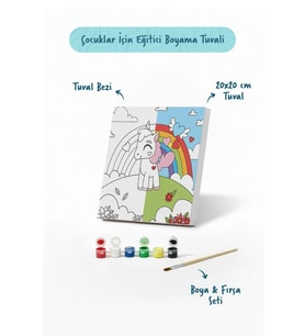 Unicorn Figürlü Çocuk Boyama Tuvali – Şövalesiz Boya Seti 20x20
