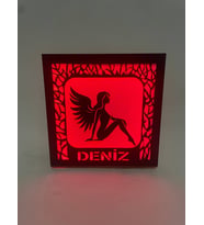 Kişiye Özel Işıklı Ahşap Dekoratif Gece Lambası Kırmızı