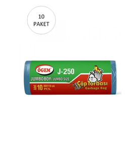 J-250 Jumbo Boy Çöp Torbası 80 x 110 cm 10 Lu Rulo x 10 Paket = 100 Adet (Mavi)