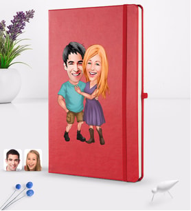 BK Gift Kişiye Özel Sevgililer Karikatürlü Karikatürlü Kırmızı Termo Deri Defter 16x24cm Model 80