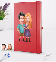 BK Gift Kişiye Özel Sevgililer Karikatürlü Karikatürlü Kırmızı Termo Deri Defter 16x24cm Model 80