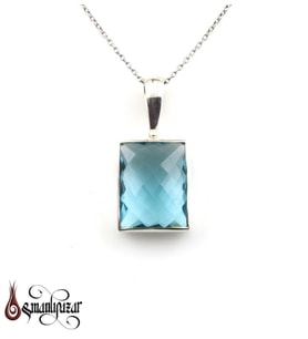 Orjinal Blue Topaz Taşlı 925 Ayar Gümüş Kolye