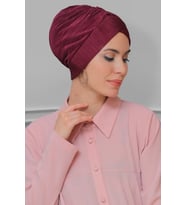 Fuşya Pratik Hazır Geçmeli Tesettür Bone Fukuro Piliseli Çapraz Büzgülü 1822_20