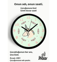 İsme Özel Unicorn Çocuk Odası Duvar Saati Orta Boy 30 cm Siyah Camlı Sessiz