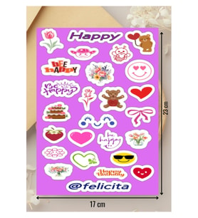 Mutluluk Etiketleri Sevimli Happy Ayıcık Kalp Defter Süsleme Hediyelik Sticker Seti - 1 Sayfa