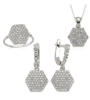 Altıgen Zirkon Taş 925 Ayar Gümüş Kadın Set