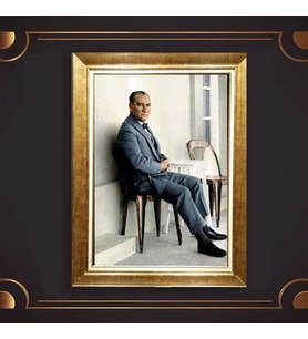 Altın Varaklı Çerçeveli Paspartulu Atatürk Tablo z4741 (Gold)