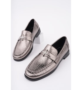 Muggo ARROW Tokalı Kadın Günlük Loafer Ayakkabı (Gümüş)