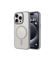 Apple iPhone 15 Pro Uyumlu Kılıf Wireless Şarj Özellikli Zore Krom M-safe Silikon Kapak (Gri)