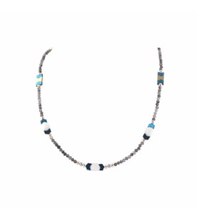 Şekilli, İyolit, Hematit, Ay Taşı Doğal Taş Kolye 50cm - 4mm
